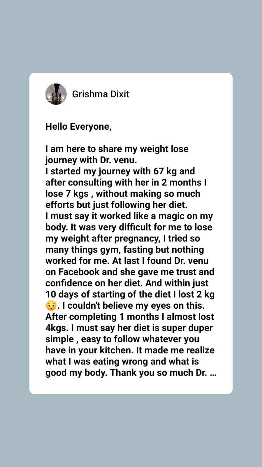 Dietician Venu Aggarwal Das